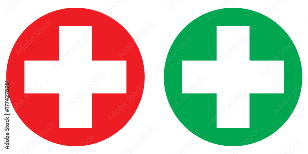 Obraz premium First aid icon vector. Medicine, health icons. Cross emergency medicine sign. Safety first sign. Medical healthcare sign. Hospital symbol. First aid and medical cross for mobile app, UI and website.
