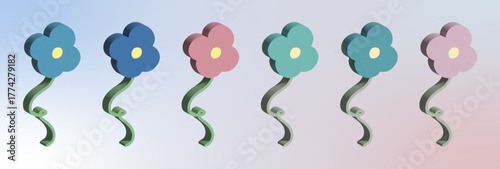 Cute 3D pastel flower set – minimalist vector illustration with soft shadows