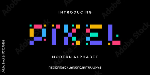 Modern minimal pixel alphabet fonts. Typography technology, electronic, movie, digital, music, future, logo creative font. vector illustration