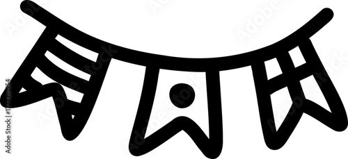 Simple bunting flags garland doodle. A hand-drawn line art icon of a wavy party banner for festive holiday or birthday decorations.