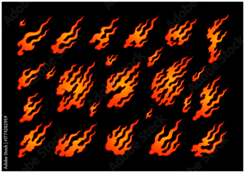 和風の風になびく炎ベクターセット