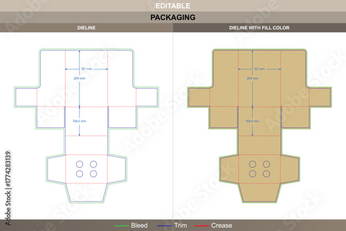 Display box with round hole dieline crafted through vector accuracy improving printing precision and packaging flexibility circular die line cut defines folding bottom balance