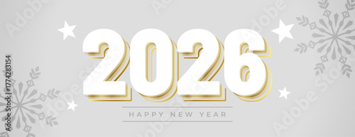 happy new year 2026 snowflake grey banner