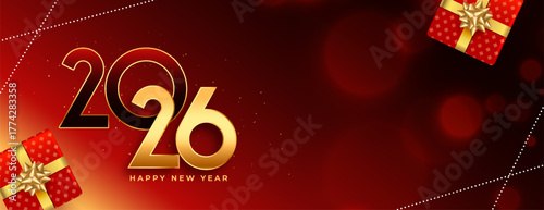 happy new year 2026 invitation banner with giftbox