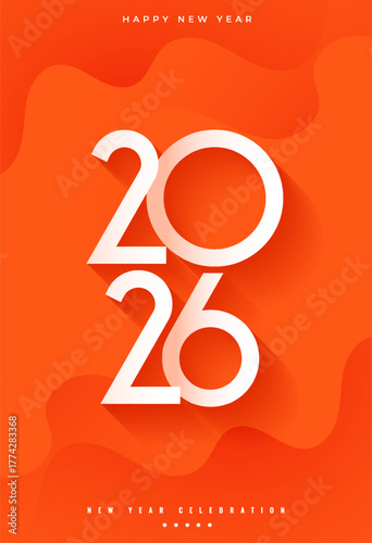 modern style happy new year 2026 orange poster