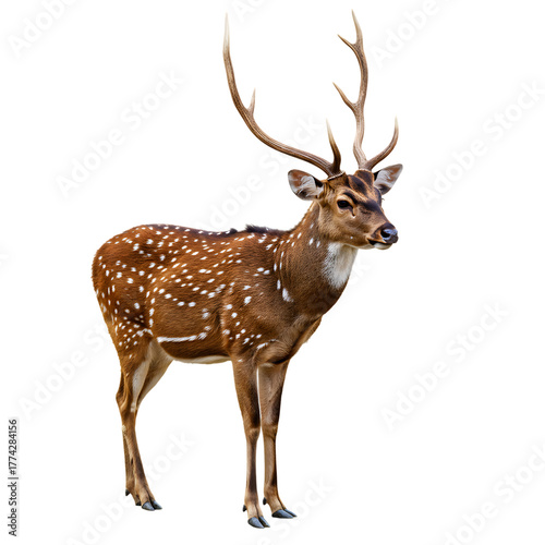 Spotted Deer Male Animal Isolated Transparent Background Side View Full Body Portrait Horns Antlers Coat Pattern Dots Wild Fauna Mammal Nature