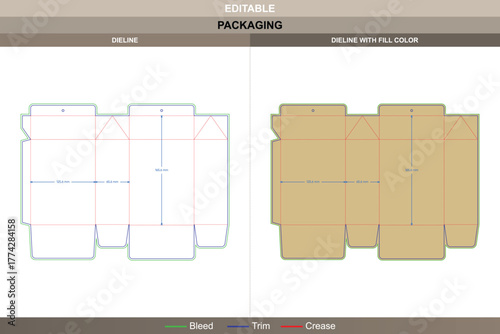 Hanging slant roof box dieline drawn through refined vector geometry ensuring printing uniformity and packaging hold slant roof die line setup defines coffee box style alignment
