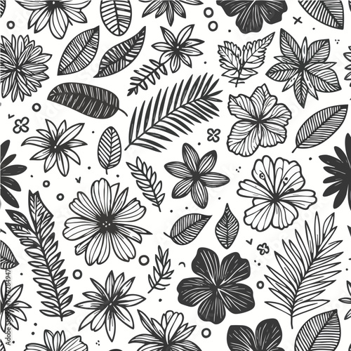 topical floral doodle handraw black and white color