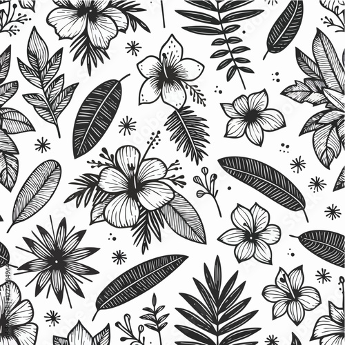 topical floral doodle handraw black and white color