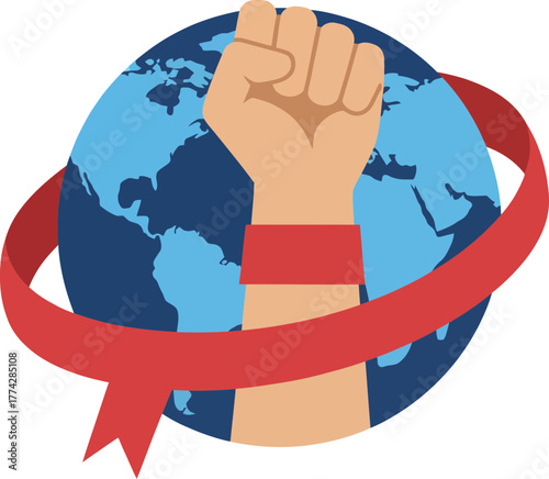 Global Unity and Protest Symbolized by Raised Fist Encircling Earth