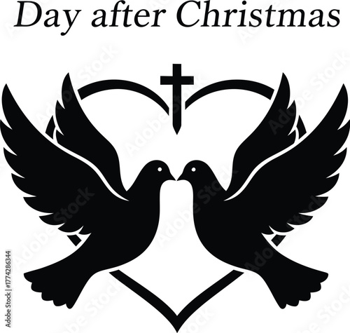 Day after christmas with two doves and heart illustration