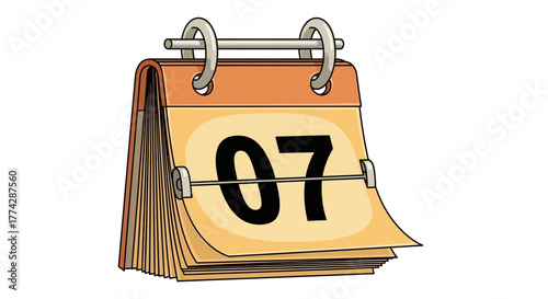 Vector a cartoon illustration of a tearoff calendar page showing the number 07