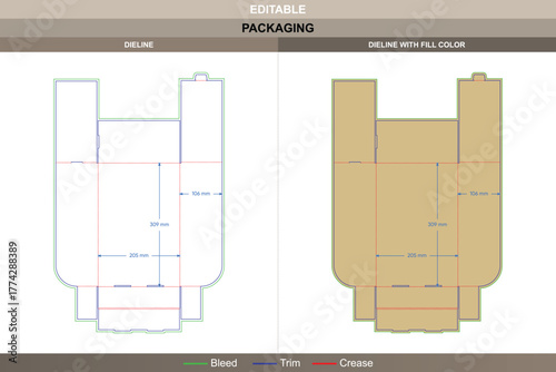 Display box dieline built using refined vector measurement enhancing printing precision and packaging firmness mortise lock die line layout ensures reliable joint closure