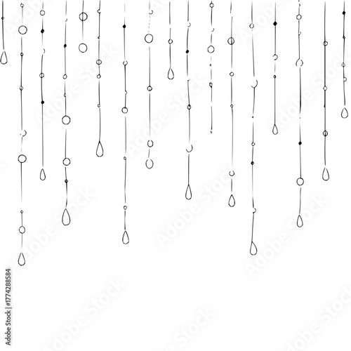 Dangling line art illustration with circles and water drops aesthetic design for backgrounds and prints