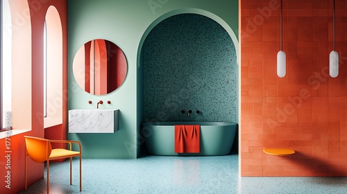 Bright bathroom interior with a modern design and colorful accents