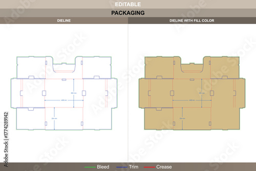 Display box dieline drawn through detailed vector setup enhancing printing quality and packaging alignment low cut front die line fold keeps product view open on countertop