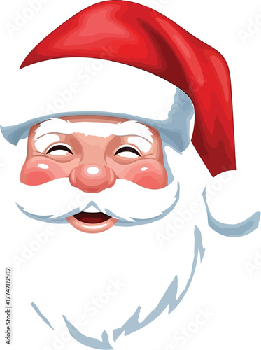 Cheerful santa claus face with closed eyes and a joyful smile on a white background