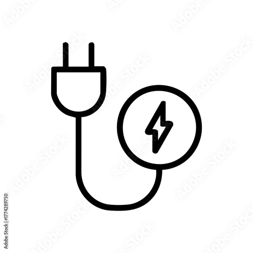 Minimal icon of a charger cable and power bank with a lightning bolt, symbolizing staying connected on the go.