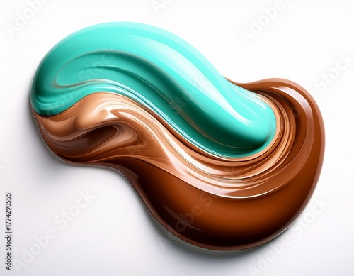Captivating abstract swirl of rich chocolate and vibrant aqua liquid art creates a dynamic, modern, and luxurious visual experience for design projects