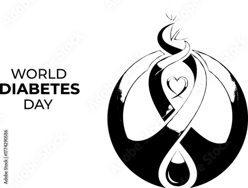 World Diabetes Day illustration with awareness ribbon and symbolic heart and droplet