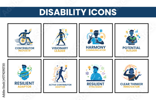 Set of Disability and Inclusion People Icons