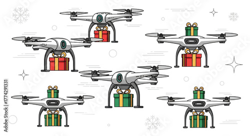 Autonomous AI Drone Delivering Wrapped Gift Package Outdoors