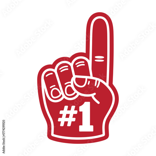 Red foam finger with number one and hash symbol celebrating success