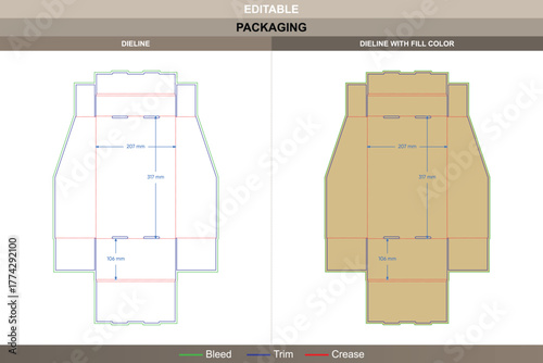 Display tray box dieline built using refined vector design improving printing sharpness and packaging strength ramp based die line layout supports product visibility on counter.