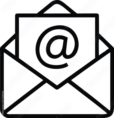 Simple black and white icon depicting an email in an envelope