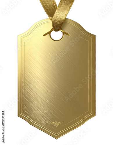 Elegant Golden Blank Tag with Ribbon for Special Occasions and Labeling.
