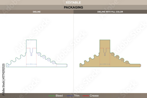 Four bottles display box frame dieline created using balanced vector direction improving printing sharpness and packaging grip bottle frame die line form secures item placement