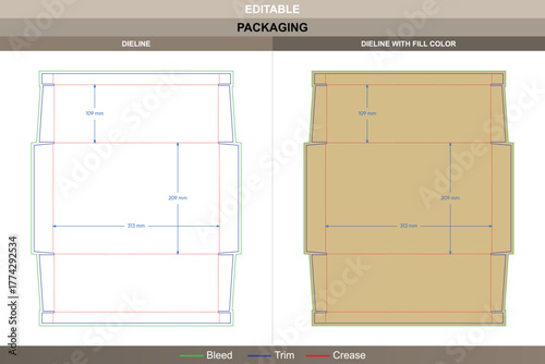Display tray box dieline drawn through smooth vector mapping improving printing accuracy and packaging flexibility easy fold die line style promotes simplified construction