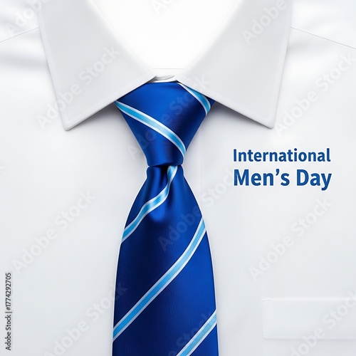 Elegant blue striped tie on a crisp white shirt for men s day