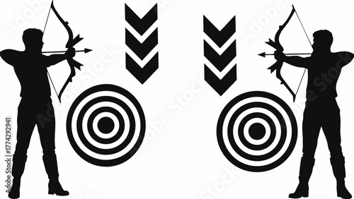 Focused archers aim for bullseye targets in dynamic competition scene