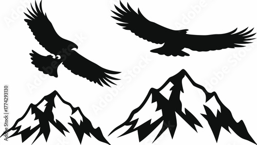 Majestic eagles soar over rugged mountain peaks inspiring freedom and adventure