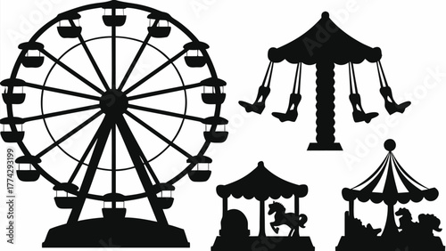 Joyful amusement park rides like Ferris wheel and carousel evoke fun and celebration for all ages