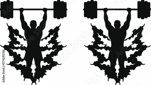 Powerful silhouette of weightlifter raising barbell overhead, perfect for gym or fitness brand logo design