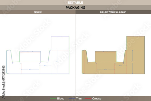 Product display box dieline formed through organized vector path improving printing alignment and packaging form display stands die line concept maintains upright product view