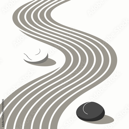Abstract Zen garden with flowing lines and stones rocks