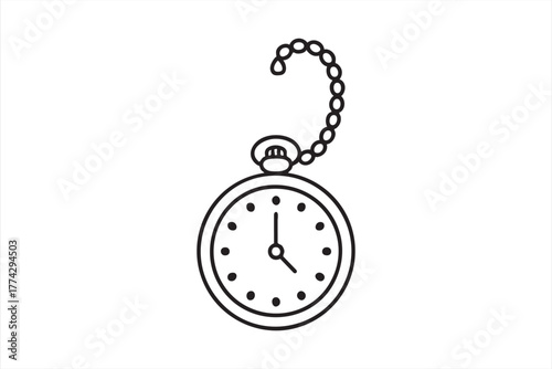 Black and white line icon of a pocket watch symbolizing vintage time and elegance