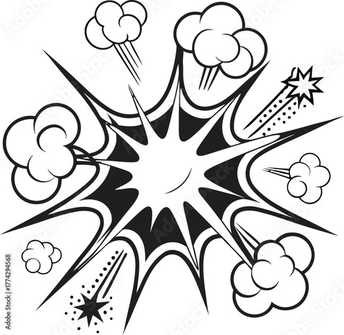 Dark Comic Book Explosion Burst with Motion Lines boom