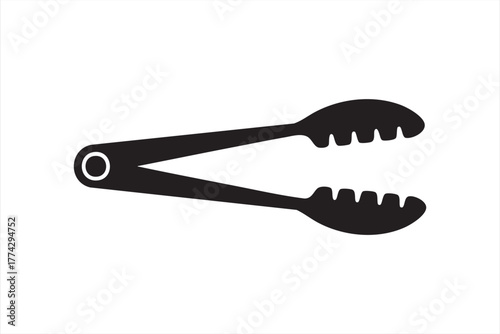 Black and white silhouette icon of kitchen tongs symbolizing cooking and grilling tools