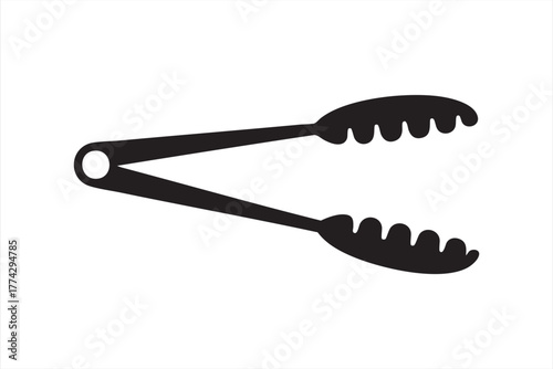 Minimal vector illustration of food tongs representing culinary utensil and kitchen use