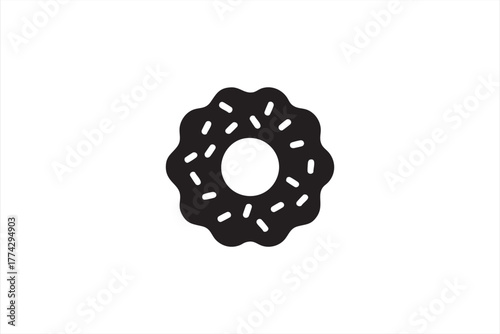 Black and white line icon of donut with sprinkles symbolizing dessert and bakery treats