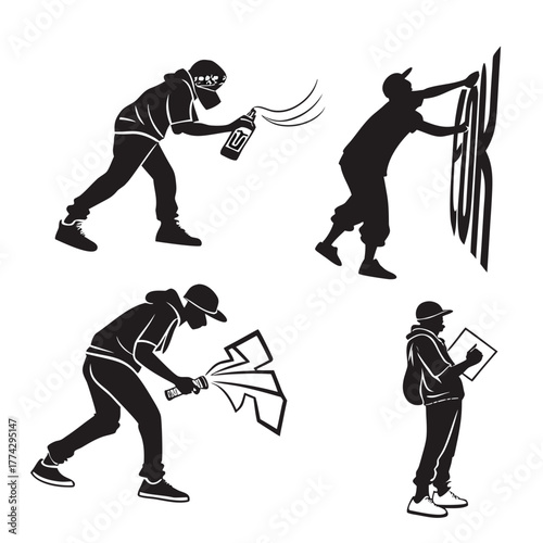 Graffiti artists creating art on a white background