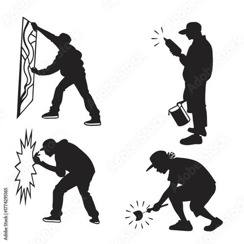 Four Silhouettes of People Creating Art artist graffiti
