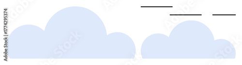 Two soft blue clouds paired with three minimalist birds in flight. Ideal for weather, nature, calm, sky, freedom, environmental themes, digital clouds, and simple flat metaphor