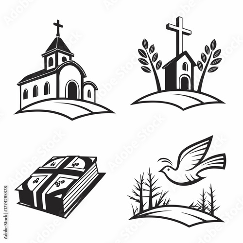Christian symbols church cross bible dove trees christianity