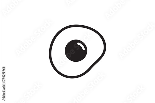 Black and white vector icon of a fried egg symbolizing breakfast and healthy food