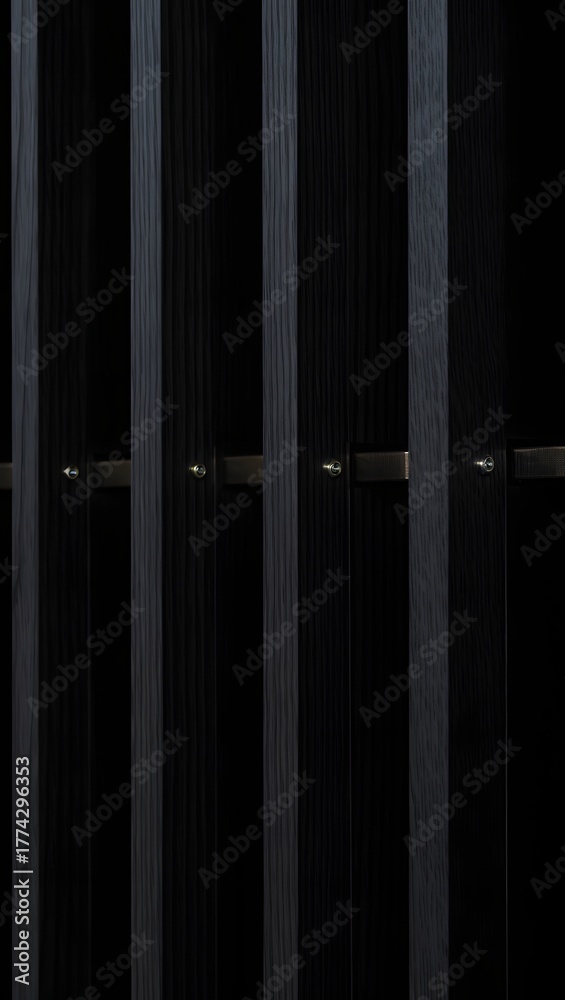 Obraz premium Black vertical planks with metal fasteners create a modern and minimalist design